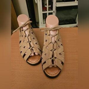 BEAUTIFEEL 'Edyta' Beautiful Tan/Sand Laceup Wedges Sandals 7.5-8/38 SUPER!